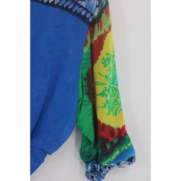 DOROTHY SCHOELEN PLATINUM BRIGHT BOLD WRAP BLOUSE SIZE P RAYON DRY CLEAN SS - Picture 3 of 8